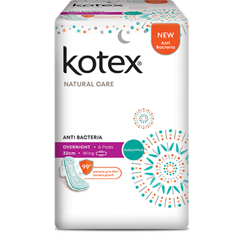 Kotex Natural Care Overnight Wing Antibacterial 6pcs 32cm