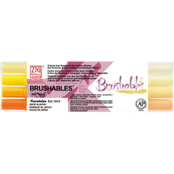 ZIG Brushables Twin-Tip Brush Markers Pen 4 Color Yellow Set