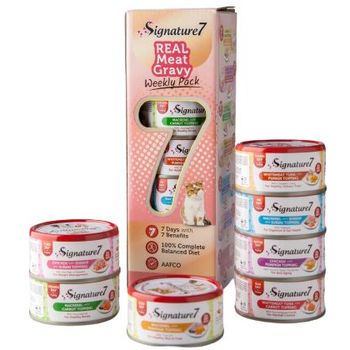 Signature 7 Real Meat Gravy Canned Cat Food Set with Meat and Fish 7 x 70g