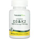 NaturesPlus Vitamin D3 Vitamin K2-1000 IU 100 mcg 90 Vegetarian Capsules