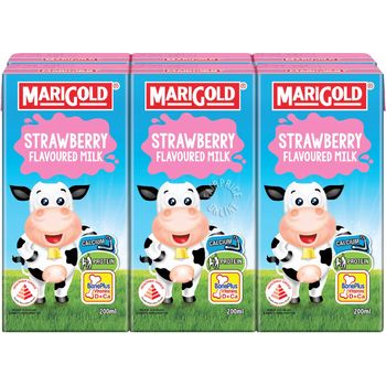 Marigold Uht Packet Milk Strawberry 6 x 200ml