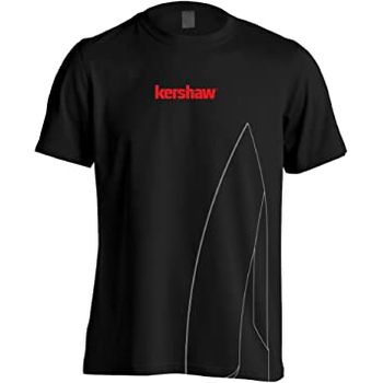 Kershaw Medium Short Sleeve Black Tee Shirt With Medium Knife Blade Silhouette And Red Kershaw Logo; Taped Shoulders; Double Needle Stitching At Collar; Tag-free Neck Label; 100% Preshrunk Cotton
