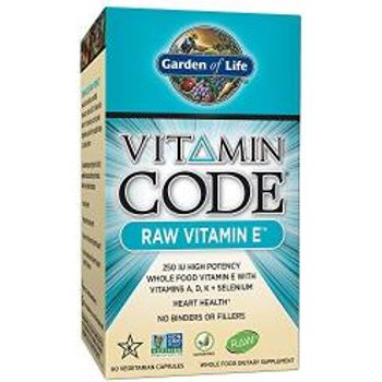 Garden of Life Vitamin E Vitamin Code Raw E Vitamin 250 IU Whole Food Supplement with A D K and Selenium Vegetarian 60 Capsules