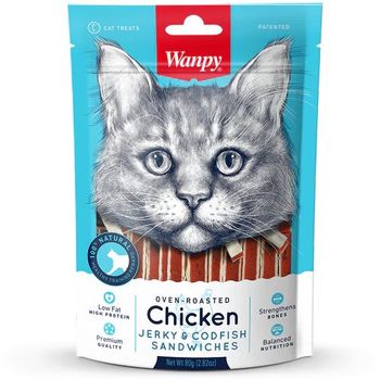 Wanpy Cat Oven-Roasted Chicken Jerky and Codfish Sandwiches 80g