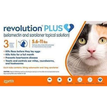 Revolution Plus Selamectin & Sarolaner Topical Solution for Cats 5.6-11lb Orange 3pcs