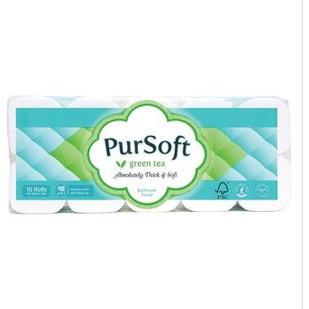 PurSoft Bathroom Tissue Green Tea 4 Ply 10 Rolls