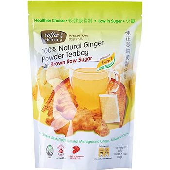 Coffee Hock 100% Natural 2-in-1 Ginger Powder Less Sugar Tea With Brown Raw Sugar 10 Teabags 12g