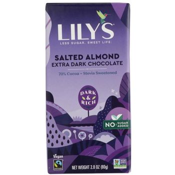 Lilys Chocolate Salted Almond 70% Dark Chocolate 85g