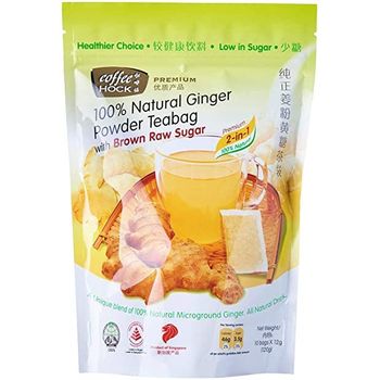 Coffee Hock 100% Natural 2-in-1 Ginger Powder Less Sugar Tea With Brown Raw Sugar 10 Teabags 12g