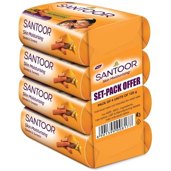 Santoor Skin Moisturizing Sandal And Turmeric Bathing Soap 4pcs 125g