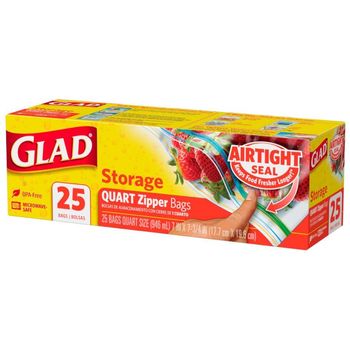 Glad Zipper Food Storage Bag Quart 25 per pack