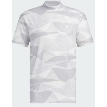 Adidas Men Golf Aeroready Allover Print Short Sleeve Mock Neck Shirt Grey One