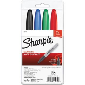 Sharpie 33074 Super Permanent Marker, Fine Tip Set of 4