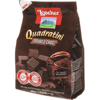 Loacker Quadratini Double Choc Wafer Cubes with Chocolate Cream Kosher 250g