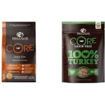 Wellness Core Natural Grain Dry Dog Food Original Turkey Chicken 4pound Bag With Wellness Core 100percent Freeze Dried Dog Treats Turkey 2ounce Bag Variety Bundle