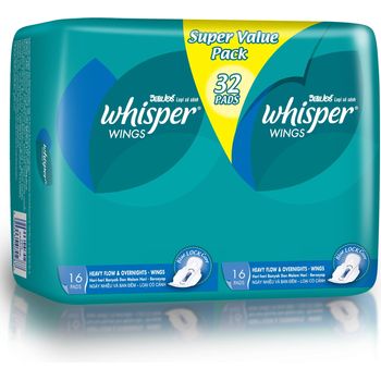 Whisper Thick Heavy Flow and Overnight Wings 32 pcs