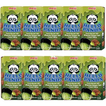 Meiji Hello Panda Cocoa Biscuit with Matcha Cream Filling 10pcs 50g