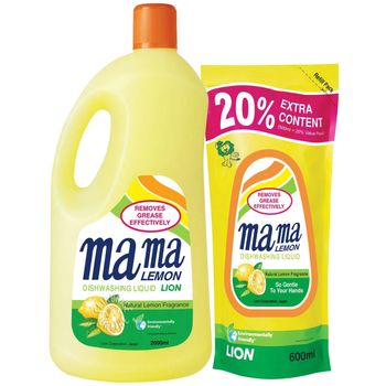 Mama Lemon Dishwashing Liquid Refill Natural Lemon 2L Plus 600ml