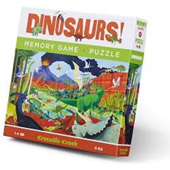Crocodile Creek Dinosaurs 2-in-1 Puzzle + Game Set 48-piece Puzzle + 24-piece Memory Matching Game For Ages 4+ Heavy-duty Box For Storage Finished Puzzle Is 19” X 13”