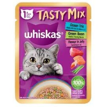Whiskas Tasty Mix Wet Cat Food Ocean Trio Green Bean in Jelly 70g