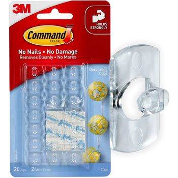 3M Command Clear Mini Decorating Clips 17026CLR, 20 Clips 24 Strips/Pack