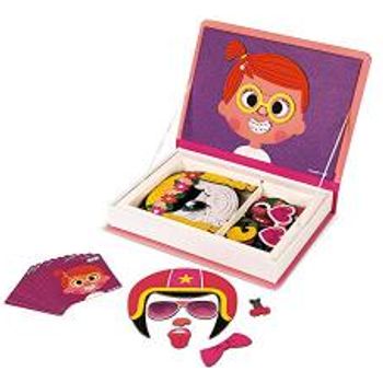 Janod Magnetibook 66 Pc Magnetic Girl Crazy Face Dress Up Game For Imagination Play Book Shaped Travel Storage Case Included St.e.m. Toy Ages 3+