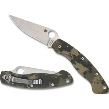 Spyderco Military Model Folding Knife Camoflauge G-10 Handle With Plainedge Full-flat Grind Cpm S30v Steel Blade And Linerlock C36gpcmo