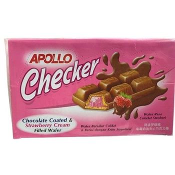 Apollo Checker Bersalut Coklat Dan Wafer Isi Krim Strawberi 24pcs x 18g