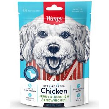 Wanpy Chicken Jerky And Codfish Sandwiches 100g Dog Treats Training Reward
