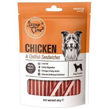 Jerky Time Chicken Pollock Sandwich Dog Treats 80g