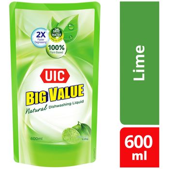 UIC Natural Dish Washing Liquid Refill Sparkling Lime 600ml