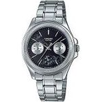 Casio Ltp2088d-1a2v Women's Fluted Bezel Stainless Steel Black Dial Multifunction Dress Watch
