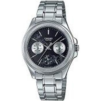 Casio Ltp2088d-1a2v Women's Fluted Bezel Stainless Steel Black Dial Multifunction Dress Watch