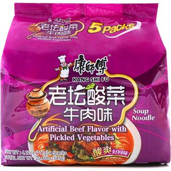 Master Kong Soup Noodle Artificial Beef Flavor with Pickled Vegetables 5pcs 116g