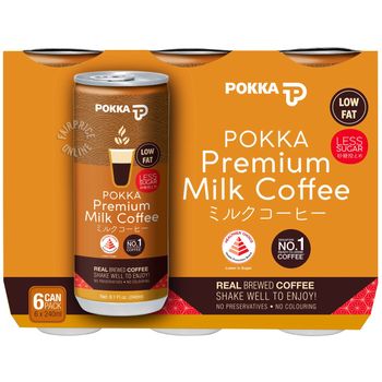 Pokka Coffee Milk Coffee Less Sugar 6 x 240ml