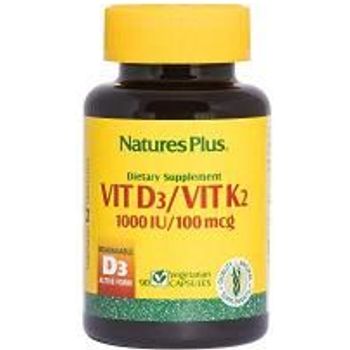 NaturesPlus Vitamin D3 Vitamin K2-1000 IU 100 mcg 90 Vegetarian Capsules