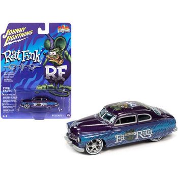 Johnny Lightning 1949 Mercury Coupe Custom Purple Metallic with Graphics Rat Fink