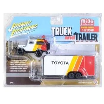 Johnny Lightning Truck and Trailer 1980 Toyota Landcruiser & Trailer Toyota White / Orange Diecast Car