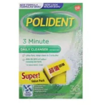 Polident Denture Cleanser Tablets 3 Minute Per Pack 2 x 36