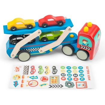 Le Toy Van Motors Planes & Garages Race Car Transporter Set Premium Wooden Toys For Kids Ages 3 Years & Up