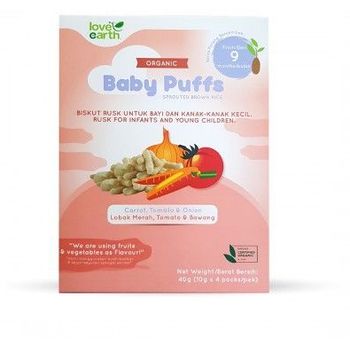 Love Earth Organic Baby Puffs Sprouted Brown Rice Carrot Tomato And Onion 40g