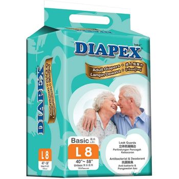 Diapex Basic Adult Diapers 40 to 58 Inches 8 Pieces