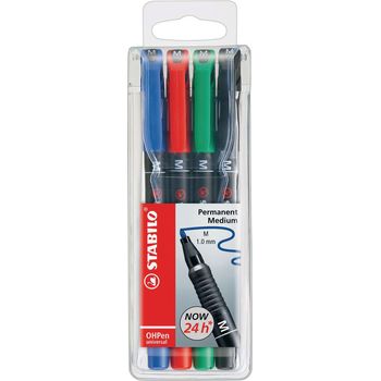 Stabilo OHPen Universal Permanent Marker Medium Tip Pack of 4 Assorted Colour