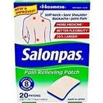 Salonpas Pain Relieving Patch 20 Count For Back Neck Shoulder Knee Pain And Muscle Soreness 8 Hour Pain Relief