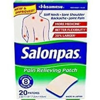 Salonpas Pain Relieving Patch 20 Count For Back Neck Shoulder Knee Pain And Muscle Soreness 8 Hour Pain Relief