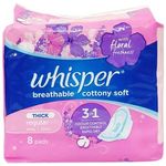 Whisper Regular Flow Cottony Soft With Wings 8's