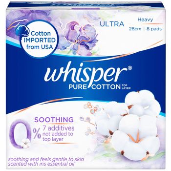 Whisper Pure Cotton Ultra Sanitary Pads Heavy 28cm