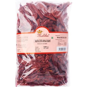 Malika Red Dry Chili Without Stem 500g