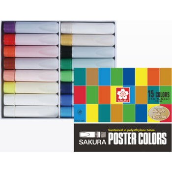 Sakura Poster Colors 12ml Plastic Tube 15 Colours Set + 1 extra White 