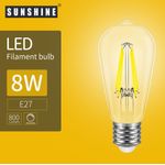 Sunshine LED Filament Bulb Dimmable 8w E27 Transparent A60 Daylight